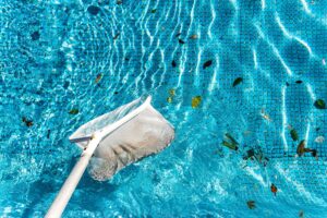 Skimming debris from a dirty swimming pool