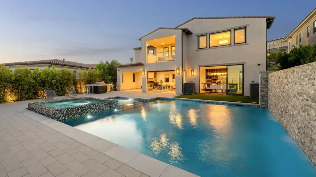 nice house with pool at twilight